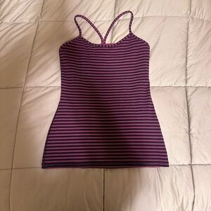 EUC Lululemon Black and Purple Striped Power Y Tank
